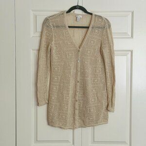 Chico's Boho Sweater Crochet Cotton Cardigan Cream color sz 1/Medium